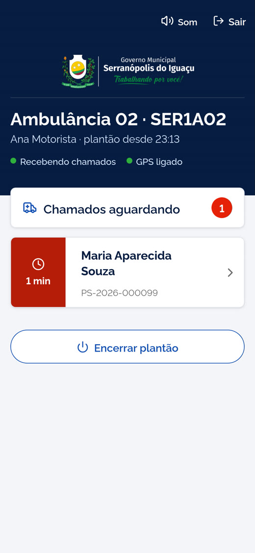 Tela do app do motorista com o chamado novo na fila